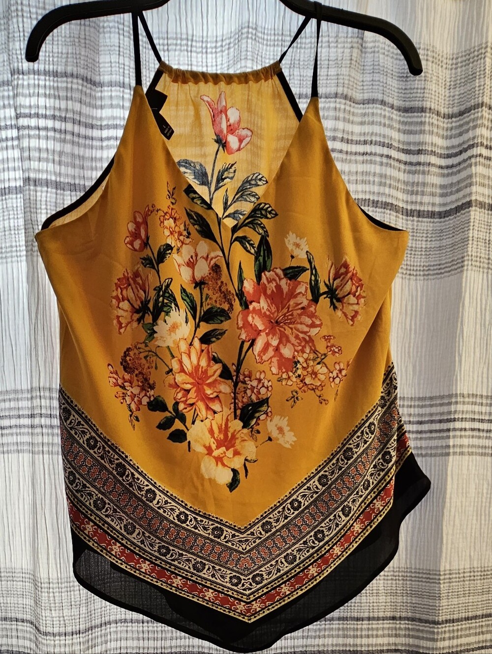 BCX Mustard Yellow Floral Halter Camisole